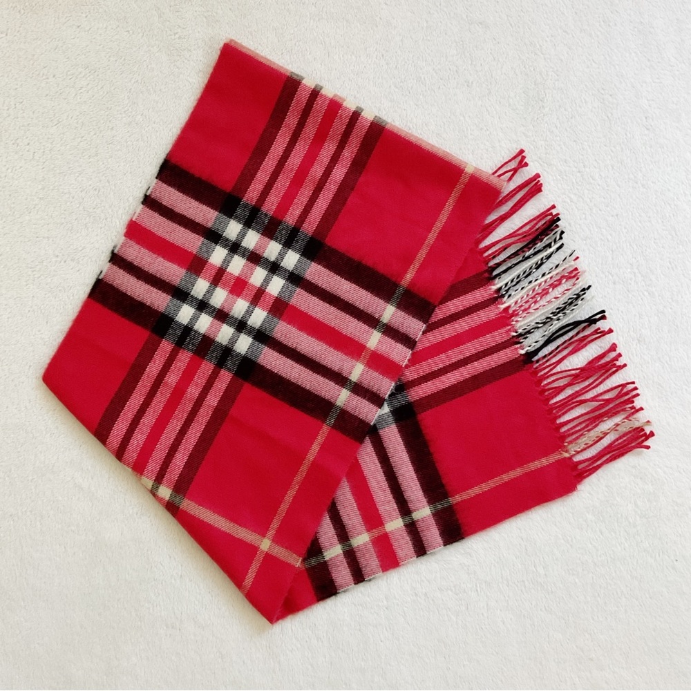 100% Cashmere Scarf Made in Scotland Pink Red Plaid Tartan